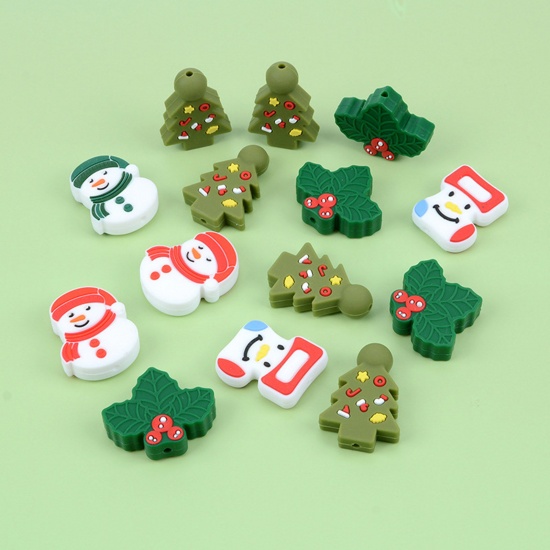 Immagine di Silicone Christmas Spacer Beads Christmas Tree Multicolor Christmas Snowman Pattern 2 PCs