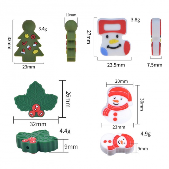 Immagine di Silicone Christmas Spacer Beads Christmas Tree Multicolor Christmas Snowman Pattern 2 PCs