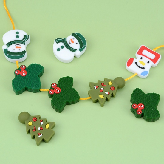 Immagine di Silicone Christmas Spacer Beads Christmas Tree Multicolor Christmas Snowman Pattern 2 PCs