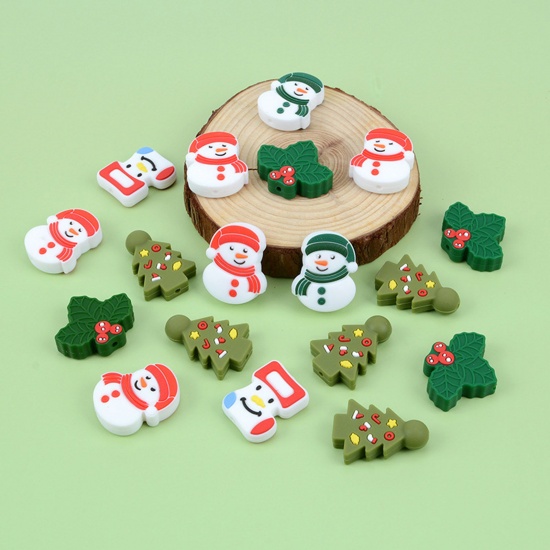 Immagine di Silicone Christmas Spacer Beads Christmas Tree Multicolor Christmas Snowman Pattern 2 PCs