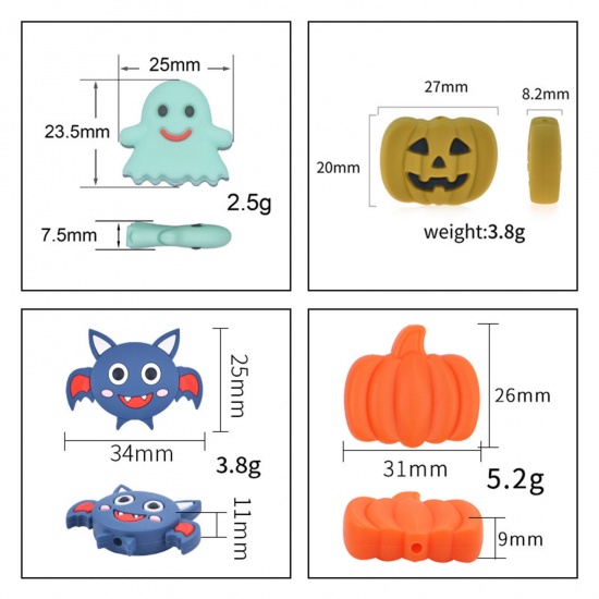 Immagine di Silicone Halloween Spacer Beads Pumpkin Multicolor Halloween Ghost Pattern 2 PCs