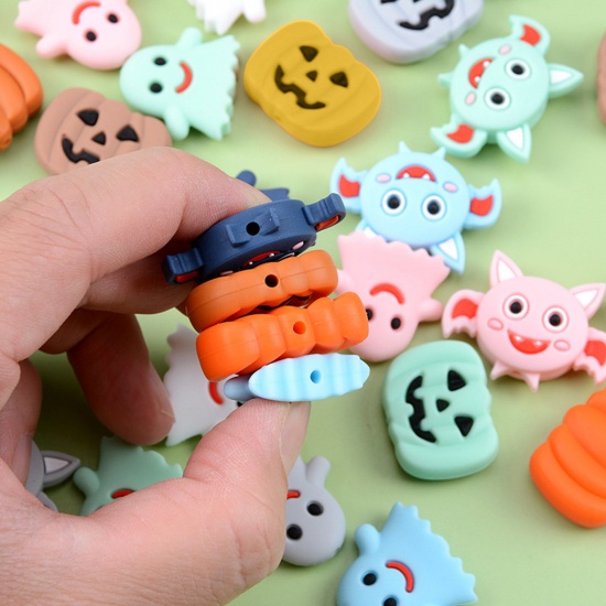 Immagine di Silicone Halloween Spacer Beads Pumpkin Multicolor Halloween Ghost Pattern 2 PCs