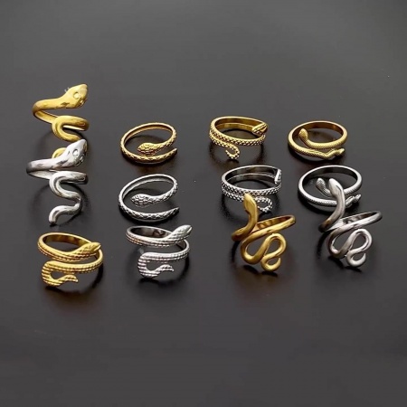 304 Acero Inoxidable Elegante Abierto Ajustable Anillos Multicolor Serpiente 1 Unidad
