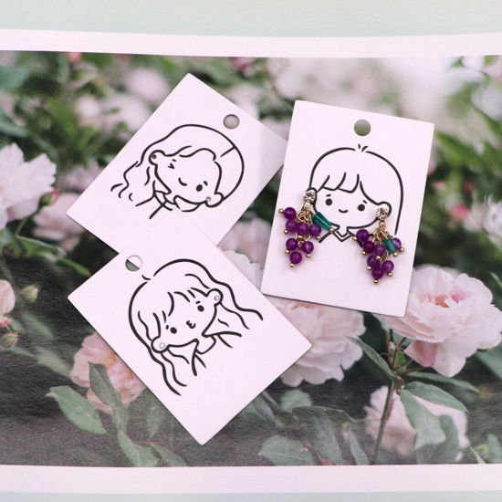 Picture of Paper Jewelry Earrings Display Card White Rectangle Girl Pattern 7cm x 5cm