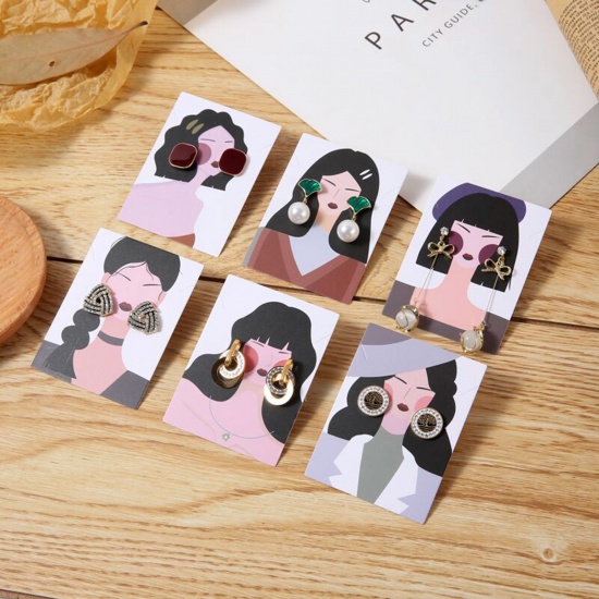 Picture of Paper Jewelry Earrings Display Card Multicolor Rectangle Woman Pattern 8cm x 6cm