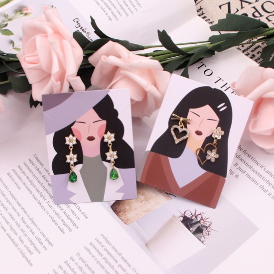 Picture of Paper Jewelry Earrings Display Card Multicolor Rectangle Woman Pattern 8cm x 6cm