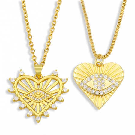 Ecologico Squisito Religione 18K Oro Placcato Rame & Acciaio Inossidabile Catena Cuore Malocchio Collana con Ciondolo Per Donne San Valentino 1 Pz