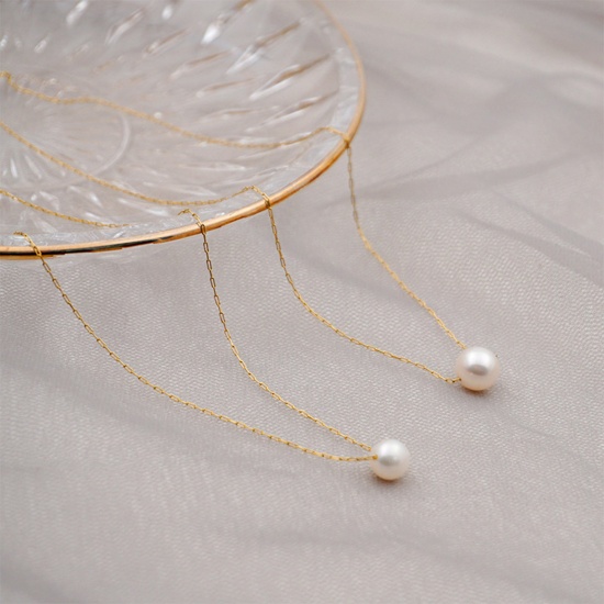 Picture of Eco-friendly Dainty Classic 18K Gold Plated Freshwater Cultured Pearl Link Cable Chain Round Pendant Necklace For Women