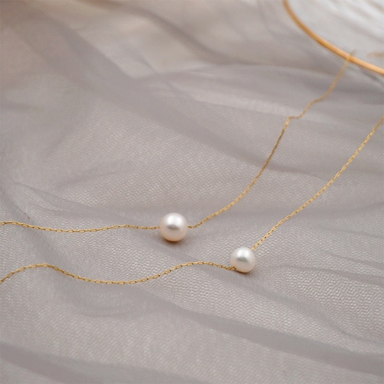 Picture of Wholesale Round Pendant Charm Necklace, 18K Gold Plated Freshwater Cultured Pearl Link Cable Chain, Women's Eco-friendly Classic Dainty Gift Jewelry For Retailer, 1 Piece
