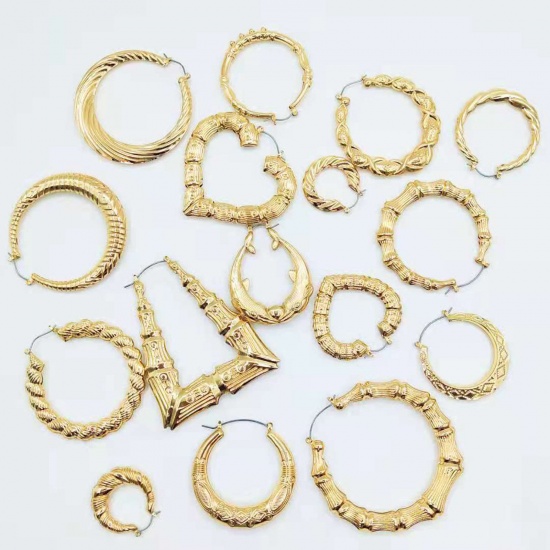 Immagine di orecchino cerchio Oro Placcato Tondo Bambù 1 Paio