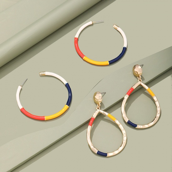 Immagine di orecchino cerchio Oro Placcato Multicolore Smalto Tondo 1 Paio