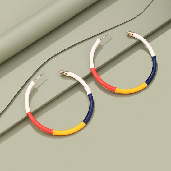Picture of Retro Hoop Earrings Gold Plated Multicolor Enamel Round