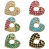 Picture of Brass Valentine's Day Charms 18K Gold Plated Heart Micro Pave Multicolour Cubic Zirconia 13mm x 12mm