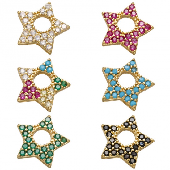 Picture of Brass Galaxy Charms Multicolor Pentagram Star Micro Pave Multicolour Cubic Zirconia 13mm x 12mm                                                                                                                                                               