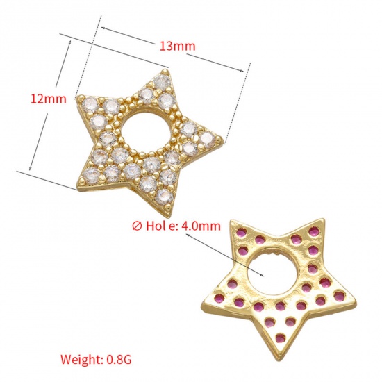 Picture of Brass Galaxy Charms Multicolor Pentagram Star Micro Pave Multicolour Cubic Zirconia 13mm x 12mm                                                                                                                                                               