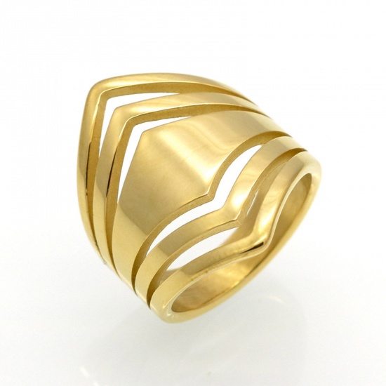 Imagen de Titanio Acero Elegante No Ajustable Anillos Multicolor Geométrico Hueco 1 Unidad