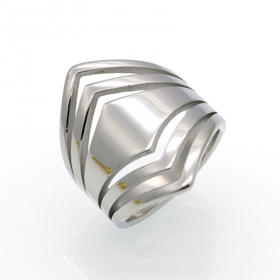 Imagen de Titanio Acero Elegante No Ajustable Anillos Multicolor Geométrico Hueco 1 Unidad