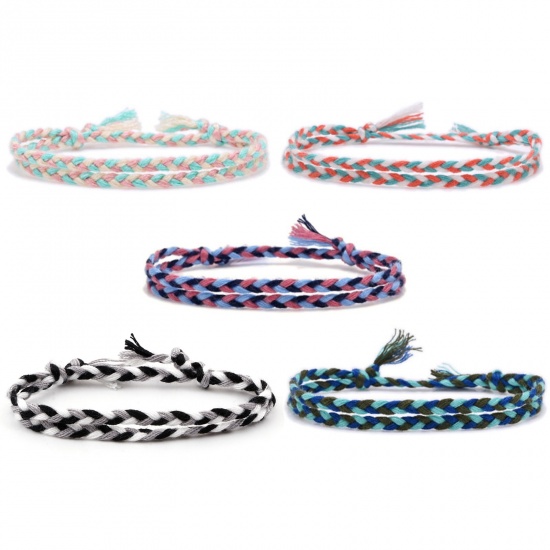 Picture of Cotton & Linen Ethnic Waved String Braided Friendship Bracelets Multicolor Tassel Adjustable 16cm - 18cm long