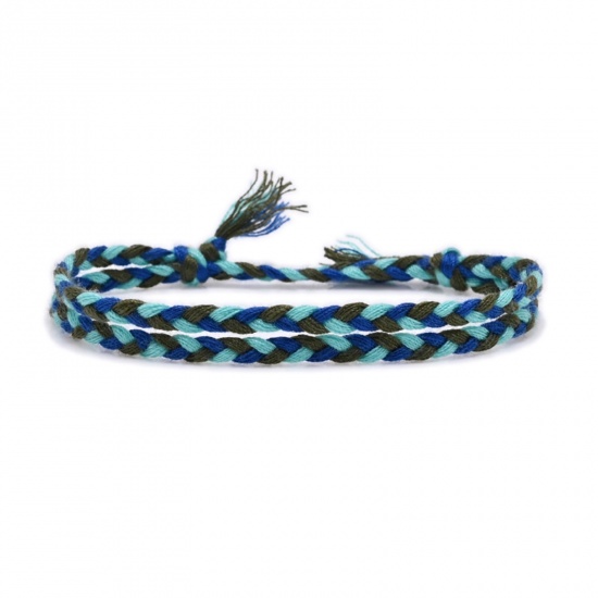 Picture of Cotton & Linen Ethnic Waved String Braided Friendship Bracelets Multicolor Tassel Adjustable 16cm - 18cm long