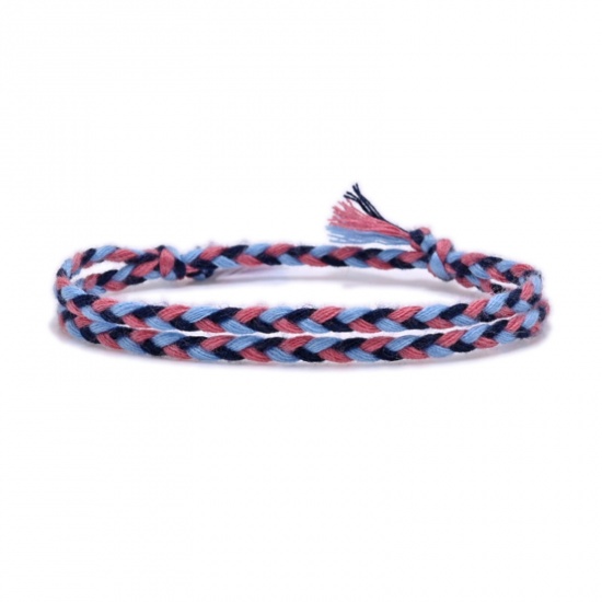 Picture of Cotton & Linen Ethnic Waved String Braided Friendship Bracelets Multicolor Tassel Adjustable 16cm - 18cm long