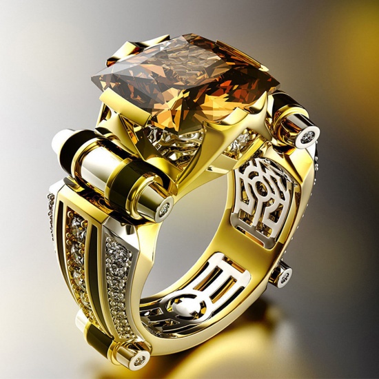 Picture of Men's Unadjustable Rings Gold Plated Multicolour Cubic Zirconia
