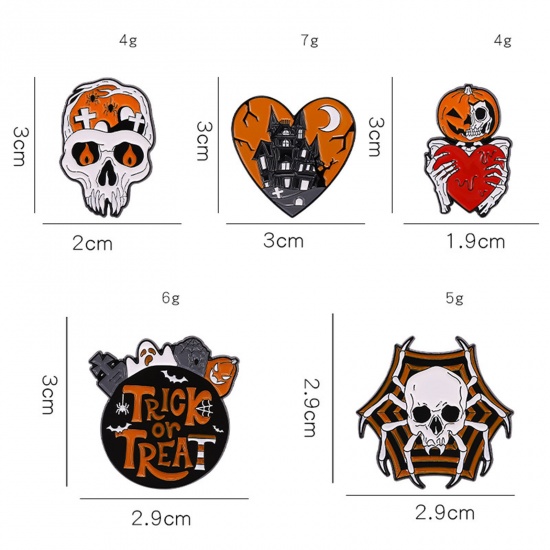 Picture of Halloween Pin Brooches Skeleton Skull Heart Multicolor Enamel