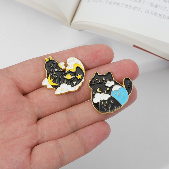Picture of Cute Pin Brooches Cat Animal Moon Multicolor Enamel