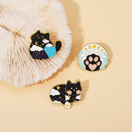 Picture of Cute Pin Brooches Cat Animal Moon Multicolor Enamel