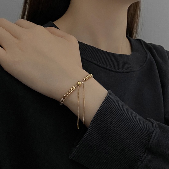 Image de Bracelet Bolo Réglable Nœud Glissé Chaîne Foxtail Élégant en 304 Acier Inoxydable Multicolore 27cm long, 1 Pièce
