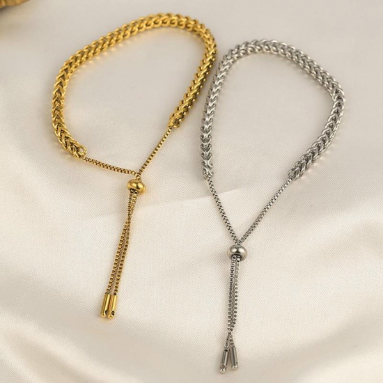 Image de Bracelet Bolo Réglable Nœud Glissé Chaîne Foxtail Élégant en 304 Acier Inoxydable Multicolore 27cm long, 1 Pièce
