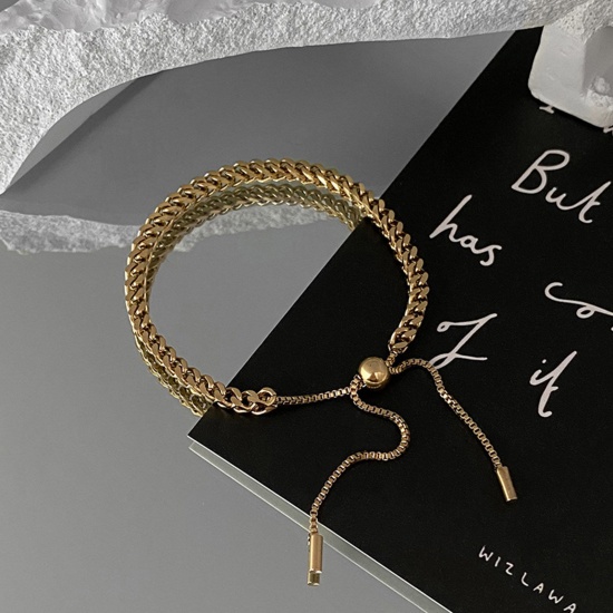 Image de Bracelet Bolo Réglable Nœud Glissé Chaîne Foxtail Élégant en 304 Acier Inoxydable Multicolore 27cm long, 1 Pièce