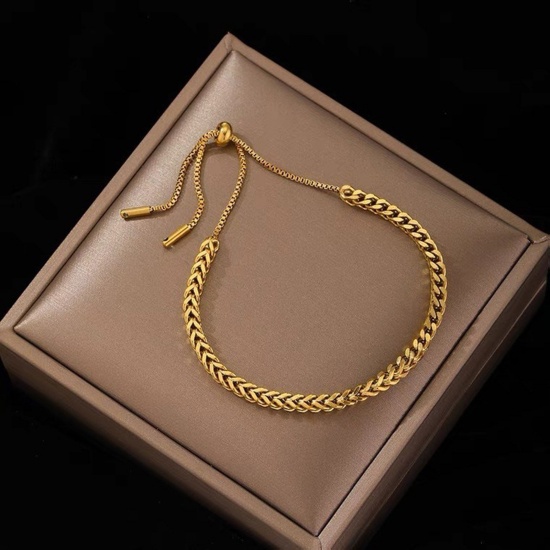 Image de Bracelet Bolo Réglable Nœud Glissé Chaîne Foxtail Élégant en 304 Acier Inoxydable Multicolore 27cm long, 1 Pièce