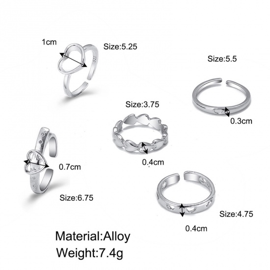 Picture of Simple Open Adjustable Rings Set Heart Moon