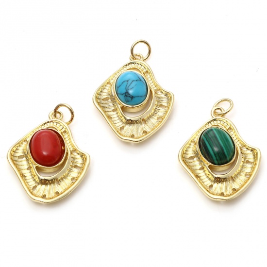 Imagen de Latón Colgantes Charms Chapado en Oro Multicolor Irregular Imitación de gema 28mm x 18mm, 1 Unidad