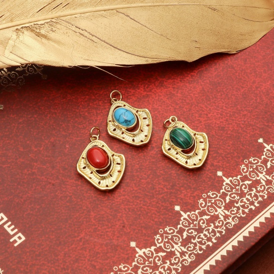 Imagen de Latón Colgantes Charms Chapado en Oro Multicolor Irregular Imitación de gema 28mm x 18mm, 1 Unidad