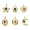 Picture of Brass Micro Pave Charms Gold Plated Clear & Blue Cubic Zirconia