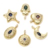 Picture of Brass Micro Pave Charms Gold Plated Clear & Blue Cubic Zirconia