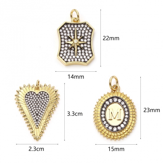 Immagine di Ottone Micro Intarsio Oro Placcato Nero Trasparente Cubic Zirconiae 1 Pz