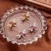 Immagine di Ottone Micro Intarsio Charms Multicolore Libellula Trasparente & Rosso Cubic Zirconiae 24mm x 20mm, 1 Pz