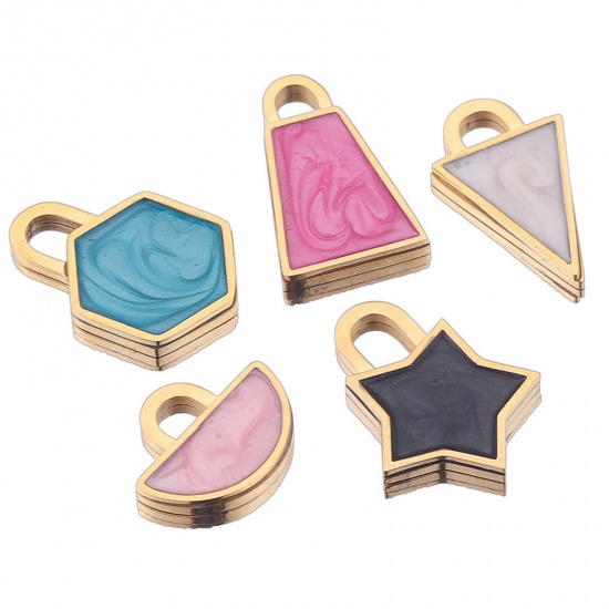 Picture of 304 Stainless Steel Charms Gold Plated Multicolor Geometric Enamel 1 Piece