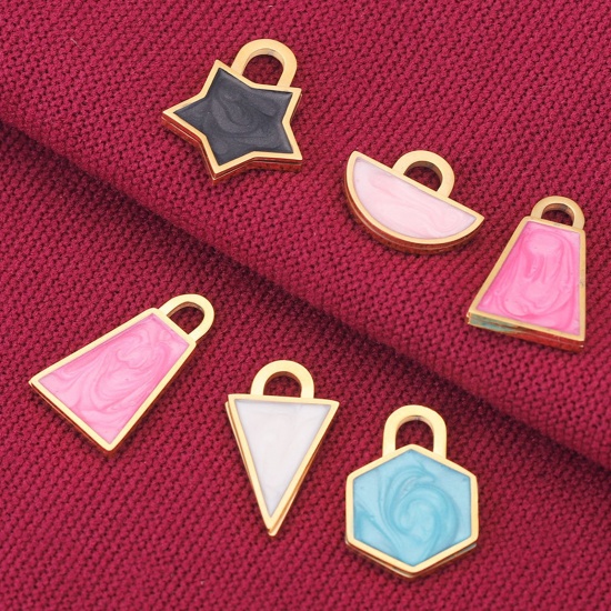 Picture of 304 Stainless Steel Charms Gold Plated Multicolor Geometric Enamel 1 Piece