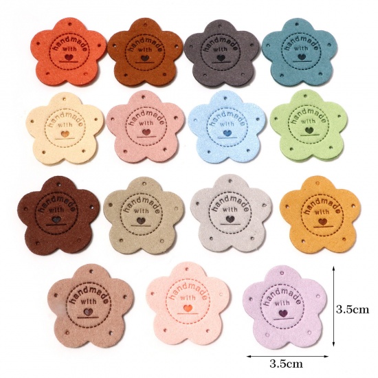 Immagine di PU Tag Etichetta Fiore Multicolore " Handmade " 3.5cm x 3.5cm , 10 Pz