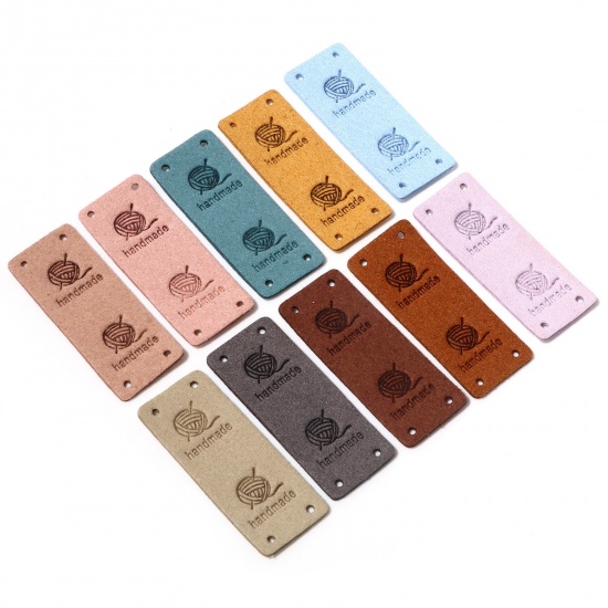 Picture of PU Leather Label Tags Rectangle Multicolor " Handmade " 5cm x 2cm