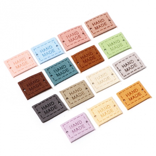 Picture of PU Leather Label Tags Rectangle Multicolor " Handmade " 20mm x 15mm 