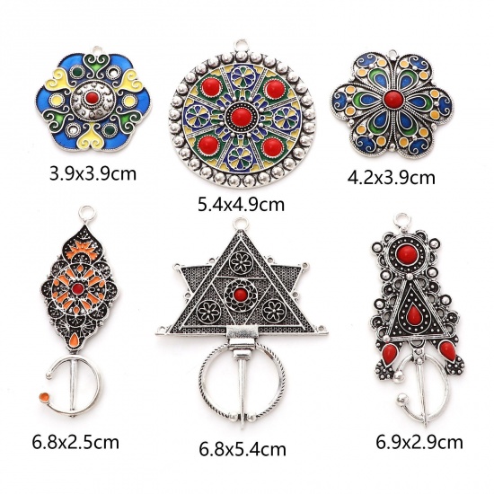 Picture of Zinc Based Alloy Ethnic Pendants Antique Silver Color Multicolor Enamel