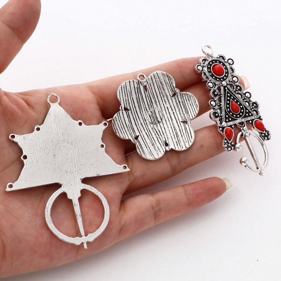 Picture of Zinc Based Alloy Ethnic Pendants Antique Silver Color Multicolor Enamel