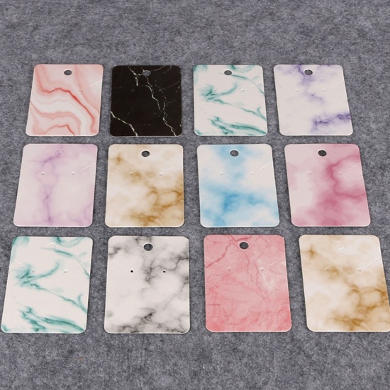 Picture of Paper Jewelry Necklace Earrings Display Card Multicolor Rectangle Marbling Pattern 7cm x 5cm