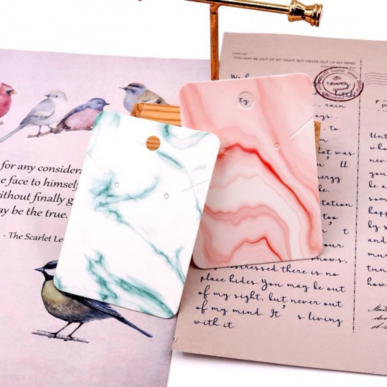 Image de Papier Carte Présentoir à Bijoux de Collier et Boucles d'Oreilles en Papier Rectangle Multicolore Marbrure 7cm x 5cm, 100 Pièces
