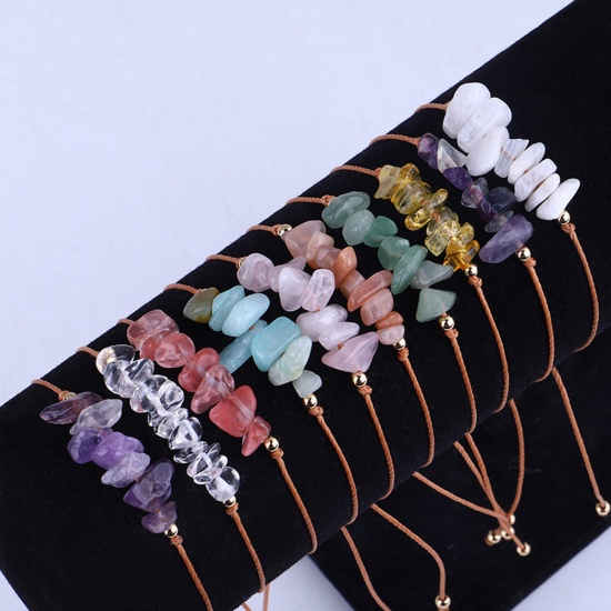 Image de Bracelets Tressés en Gemme Style Bohème ( Naturel ) Multicolore Chips Perles Réglable 30cm Long, 1 Pièce