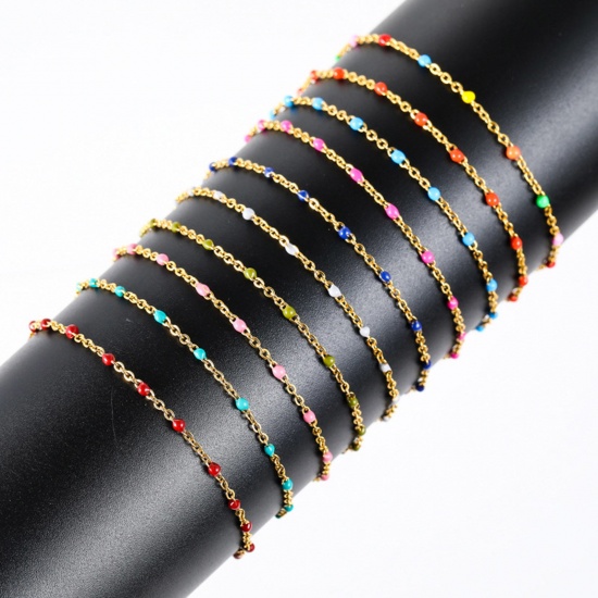 Picture of 304 Stainless Steel Stylish Link Cable Chain Bracelets Gold Plated Multicolor Enamel 16cm(6 2/8") long